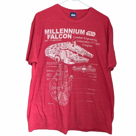 Star Wars Millennium Falcon Drawing Shirt, Red, XL